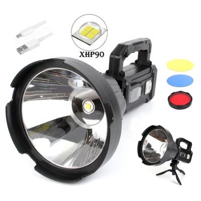 China Yellow Light Background Lighting Blue Green Filter Glass Fishing Hunting Work Light Solar Flashlight XHP70 XHP90 Handheld Spotlight Led Spotlight for sale