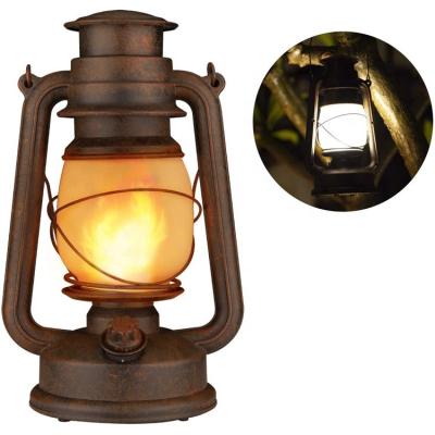 China Outdoor Indoor Camping Lamp Night Light Antique Copper Retro Decor Hanging 2 in 1 Dancing White Flickering Flame Led Lanterns for sale