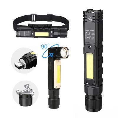 China With USB Base Portable 90 Rotation COB LED Mini Work Light Multi Function Magnetic Rechargeable Headlamp Low Torch 360 Degree Flashlights for sale