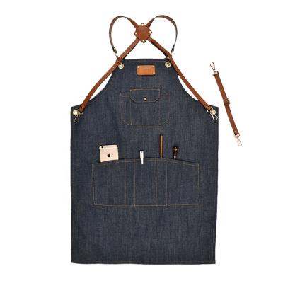 China High Quality Customized Heavy Duty 14OZ Food/Beverage Chef Washed Cotton Canvas Leather BBQ Tool Waxed Apron for sale