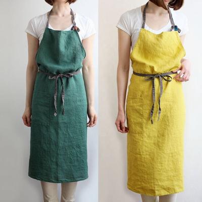 China Hot Selling Japan Literary Cotton Apron Custom Made Casual Home Work Clothes Kitchen Florist Cleaning Clothes Printed LOGO For Women for sale