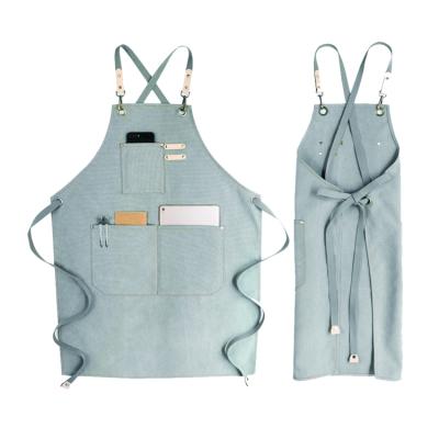 China Custom Hot Selling Leather Waxed Canvas Hairdresser Cleaning Apron With Tool Pockets for sale