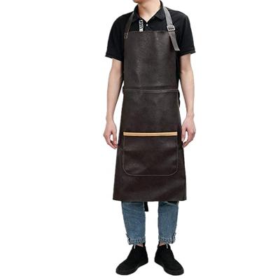 China Custom LOGO high-end warm PU apron work clothes to tidy up/storage coffee shop leather men's restaurant apron work apron bartender for sale