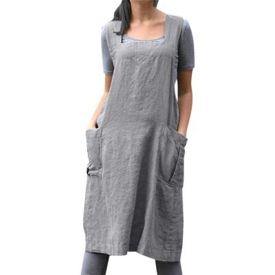 China Cleaning Women Cotton Canvas Apron With Bag Crossover Pinafore Square Apron Pinafore Dress for sale