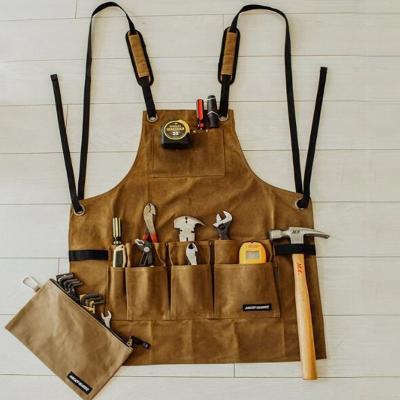 China Waxed Canvas Weldin Wet Custom Waterproof Wax Canvas Apron Logo Carpenter Multifunctional Tool Set Thickened Male Apron Wet Clean/Storage Workwear for sale