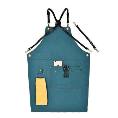 China New SANITARY Canvas Towel Apron Customized Logo Leather Wristbands Hanging Cafe Waterproof and Oilproof Waist Leather Shoulder Strap for sale