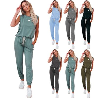 China 2021 new spring and summer breathable breathable European wishes and American women's solid color sleeveless loose casual suit for sale