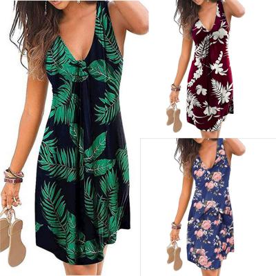 China European and American plus size spring plus size dress and women's summer 2021 new v-neck printed dress for sale