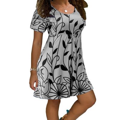 China Breathable Women's Breathable Skirt, Summer Short Sleeve Dress, Spring And Round Neck Print Dress for sale