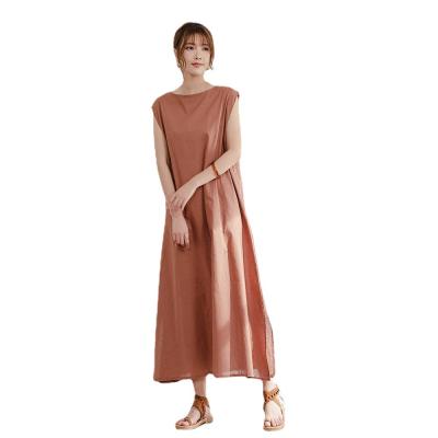 China 2021 breathable new Korean casual sleeveless round neck loosely a line skirt solid color breathable skirt for sale