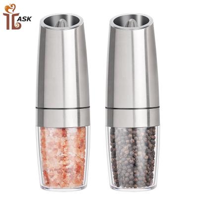 China Viable Gravity Stainless Steel Battery Operated Electric Pepper Mill Spice Grinder With Blue LED Light Fast Delivery for sale