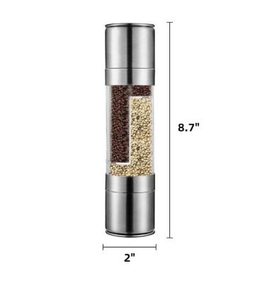 China Hotel Premium Manual 2 in 1 Stainless Steel Manual Salt and Pepper Mill Grinder Grinding Salt and Pepper Grinder for sale