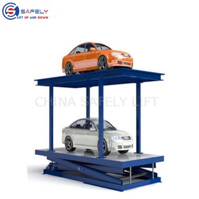 China Double Platform Car Hotels Car Scissor Lift Hydraulic Bottom Stationary Car Scissor Bottom Parking Lift For Home Garages for sale