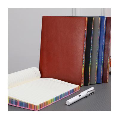 China Hardcover planner notebook blank leather binding A5A6 leather promotion printing notebook custom color printed notebook rainbow edge diary for sale