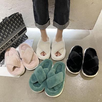 China Fashion Trend Fashion Ladies Slippers Furry Casual Soft Bottom Non-slip Slippers Solid Color for sale