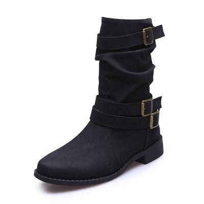 China Martin Boots British Retro Mid-tube Motorcycle Boots Women's Belt Boots Fashion Trend Flat Buckle Women's Boots for sale