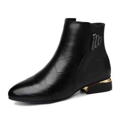 China 2022 Fashion Trend Women's Low Heel Leather Ladies Low Pump Soft Black Waterproof Ankle Boots Women Elegant Shoes for sale