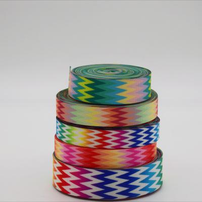 China Bags 1.5''/2'' polyester printed Imitation nylon webbing wave pattern ribbon for sale