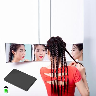 China Hot Selling Triple Lighted Self Haircut Mirror With Size 3 Way Self Haircut Mirror Glass HD Light Adjustable Mirror for sale