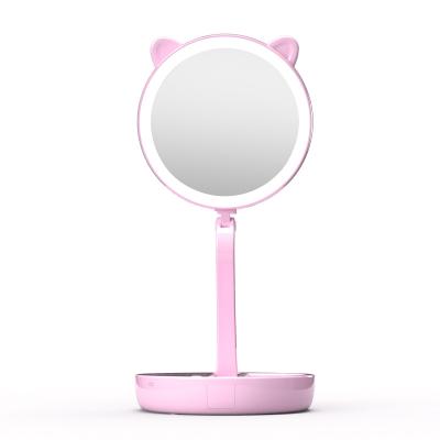 China Hot Sale Product Lighted Cat Ear Shape 1X/3X/5X Magnification Foldable Make Up Mirror With LED Lights Double Side Mirror With LED Strip for sale