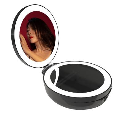 China New Small Round Hot Selling Triple Foldable Makeup Mirror With LED Light For Christmas Promotion Gifts Stock Goods for sale