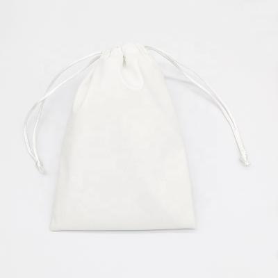 China Custom Recyclable White Luxury Faux PU Leather Jewelry Bag Pouch With Drawstring Zipper for sale