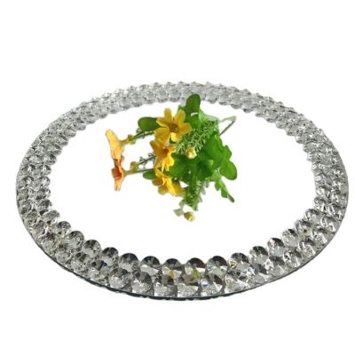 China Event Tableware Viable Wholesale Wedding Type Round Silver Crystal Glass Mirror Charger Dishes With Crystal Beads Rim for sale