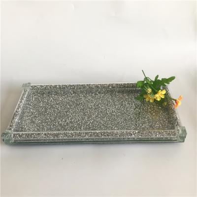 China Wholesale Event Supply Home.Restaurant.Bar.Hotel.Wedding Rectangular Diamond Crystal Glass Mirror Crushed Silver Coffee Carry Tray for sale