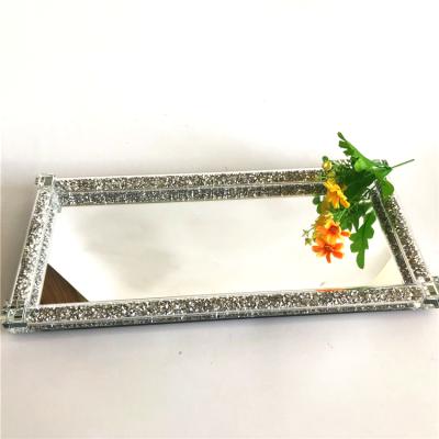 China Wholesale Home.Restaurant.Bar.Hotel.Wedding Wedding Event Tableware Type Rectangular Silver Crystal Glass Mirror Charger Dishes With Diamond Rim Decoration for sale