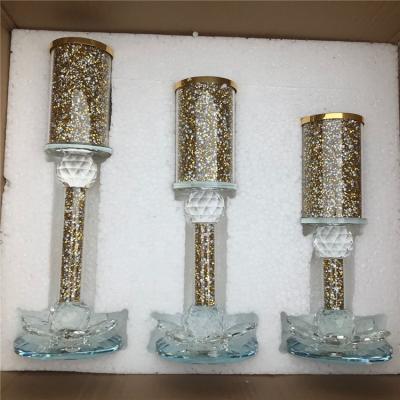 China Weddings factory supply luxury gold crystal diamond crushed inside candlestick bling glass holders for sale