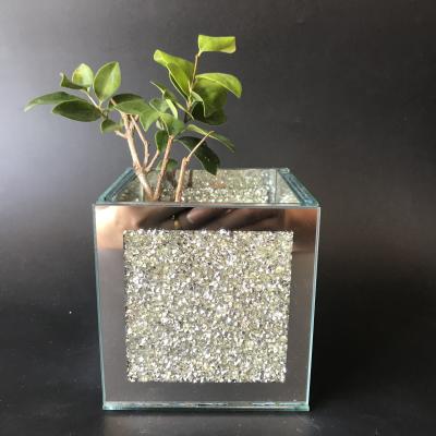 China Common Flower Cultivation With Silver Square Crystal Flower Pot Home Decoration Hot Selling Fish Multiplying Bling Crystal Flower Pots for sale