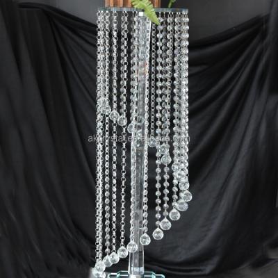 China Wedding Decoration Event And Party Supplies , Artificial Tall Crystal Pillars Wedding Centerpieces With Crystal Beads for sale