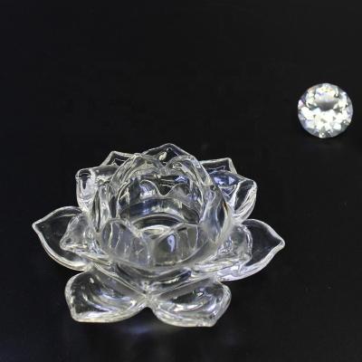 China Best Weddings Crystal Wedding Table Top Popular Decoration and Gifts Lotus Crystal Candle Holder Clear for sale