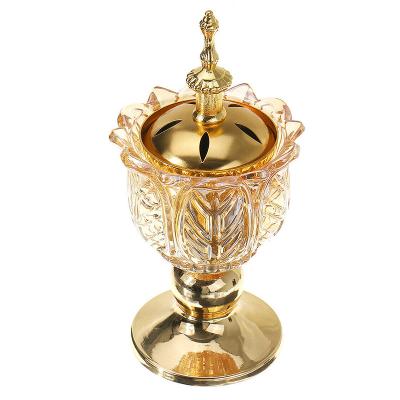 China India Wholesale Candlestick Form Home Ministry Gold Crystal Glass Oil Burner Decorative for sale