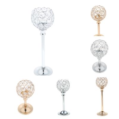 China Wedding Luxury Silver Home Decoration Crystal Candlestick Spherical Wedding Decoration Light Gold Candlestick for sale