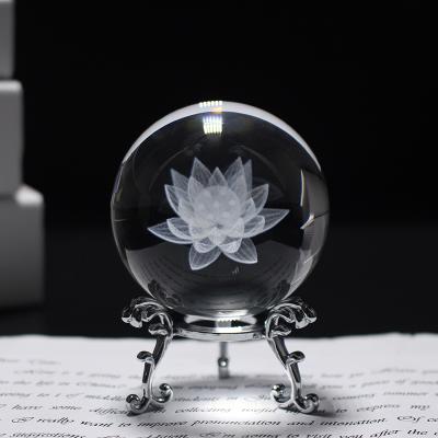 China Hot Sale Laser Lotus Pattern Crystal Ball Transparent From Europe Crystal Ball With Base 3d for sale