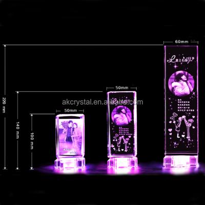 China Europe factory direct sale wedding keepsake gifts crystal glass block 3D laser handmade christmas gift AKDL150 for sale