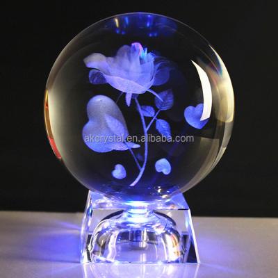 China 2021 Folk Art Wholesale Wedding Favors For Guests Customized Crystal Rose 3d Laser Engraved Crystal Rose Flower Gifts for sale