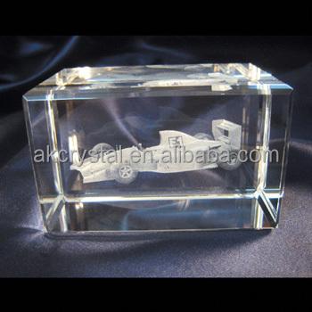 China Good Quality Crystal Type Europe Hot Selling Crafts Souvenirs Car 3D Laser Engraved Inside Crystal Cube for sale