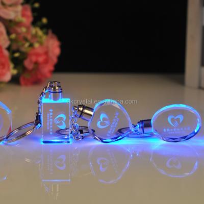 China Fancy Europe Cheap Custom Design Engraved Crystal /handmade LED Key Chain Colorful Crystal Keychain for sale