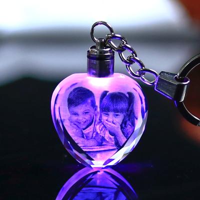 China Led Light Custom Shaped Key Chain Souvenir Gift Worldwide Led 3D Laser Engraving Crystal Keychain for sale