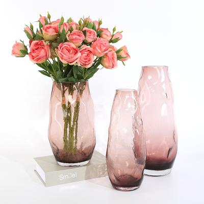 China Decorative Rose Crystal Flower Vase Modern Home Wedding Living Room Bedroom Style Transparent Vase for sale