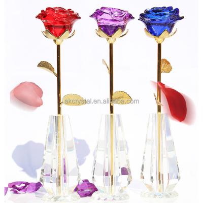 China Wedding Gifts For Guests Love Theme , Wedding Favor Multicolor Crystal Rose With Crystal Vase for sale