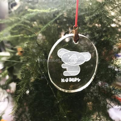 China Christmas Decoration/Wedding Gifts/Hot Sale Bear Keepsake Gift/Business Gift Engraved Crystal Glass Hanging Christmas Tree Ornament Small Flat Glass Christmas Gift Items for sale