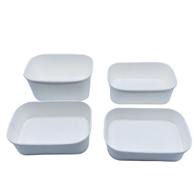 China Recycled Materials 1200ml Bowl White Paper Takeout Food Container Square Shape Salad Bowl With Lid for sale