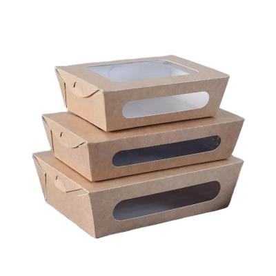 China Recycled Materials Custom Recyclable Kraft Paper Window Salad Food Transparent Boxes Fruit Takeout Fast Food Lunch Box With Windows for sale