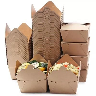 China Recycled Materials Chinese Disposable Restaurant Take Out Kraft Paper Packaging Fast Food Salad Burger Container Box for sale