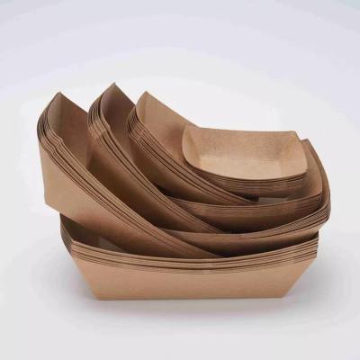 China Recycled Eco Friendly Snack Materials Packaging Container Sustainable Disposable Kraft Paper Tray for sale