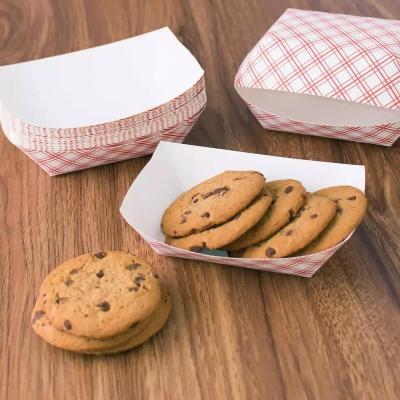 China Recycled Packaging Custom Food Box Materials Paper Plaid Paper Trays Classy Red White Food Ships Pack With Coating Fast Food Store for sale