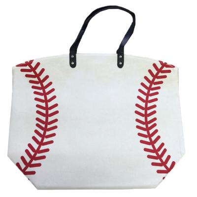 China Women Tote Bags Sports Baseball Canvas Shopping Bag Wholesale Customized Women Baseball Tote Bag for sale